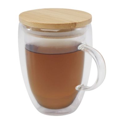 LEONA - Tazza in vetro da 350 ml con coperchio in bambù 