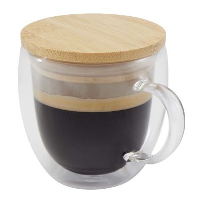 LENORA - Tazza in vetro da 250 ml con coperchio in bambù