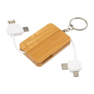 REEL - Cavo di ricarica con portachiavi in bambù 6 in 1 retrattile