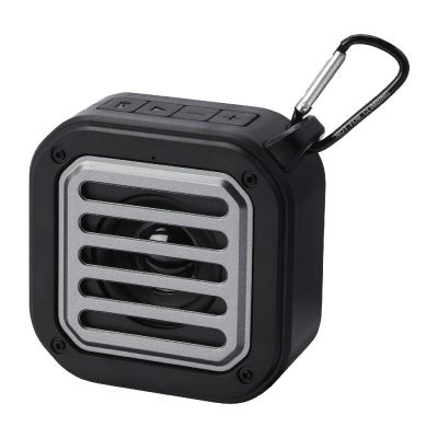 SOLO - Speaker Bluetooth® IPX5 a ricarica solare in plastica riciclata RCS da 3 W con moschettone