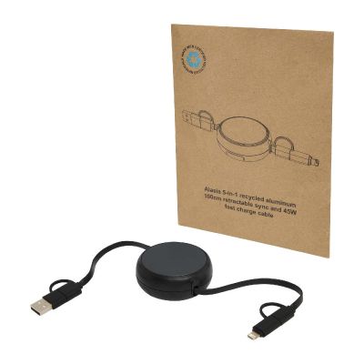RECHARGE SYNC 5IN1 - Cavo retrattile 5 in 1 da 100 cm in plastica riciclata e alluminio per la sincronizzazione dei dati e la ricarica rapida da 4