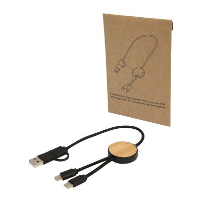 W - Cavo 5-in-1 in plastica riciclata da 30 cm per la sincronizzazione dei dati e la ricarica rapida da 27 con dettagli in bamb