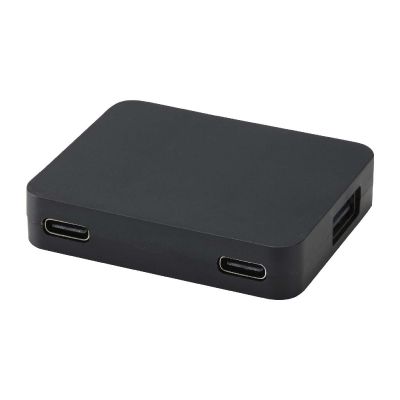 GAIA - Hub USB a 4 porte con uscita USB-A e Tipo-C e doppio ingresso in plastica riciclata 
