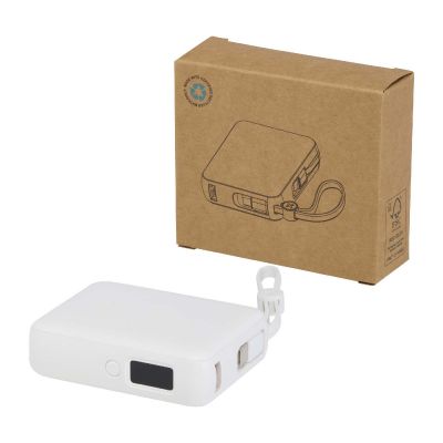 ACRUX - Power bank per tablet da 10.000 mAh e 35 W con cavo Tipo-C integrato in plastica riciclata 