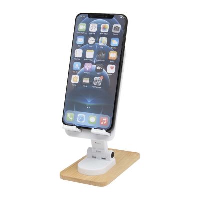 ALFIRK - Supporto per telefono da tavolo pieghevole in plastica riciclata con dettagli in bambù 