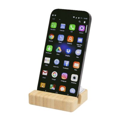 ALGOL - Supporto per telefono in plastica riciclata e giocattolo antistress con dettagli in bambù 