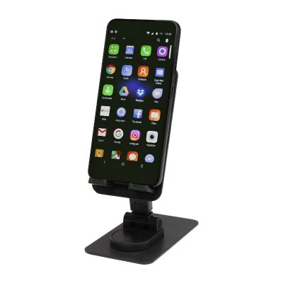 ALHENA - Supporto per telefono pieghevole in plastica riciclata con supporto da tavolo in metallo 