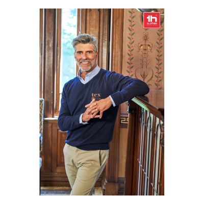 THC MILAN - Pullover da uomo con scollo a V in cotone e poliammide