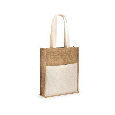 BRAGA - Borsa in juta (240 g/m²) con tasca in 100% cotone (140 g/m²)