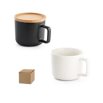 FANGIO - Tazza in ceramica da 220 mL con tappo e base in bambù