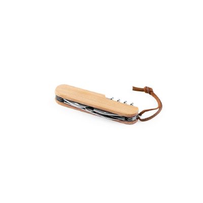 RYKER - Coltello tascabile multifunzionale in bambù e acciaio inossidabile con manico in PU