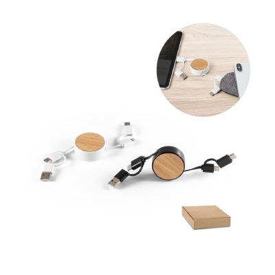 RUBINS - Cavo USB retrattile 6 in 1 in ABS riciclato (100% rABS) e bambù