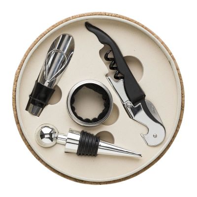 MILANA - Set vino de PU com aspeto de cortiça con 4 accessori 