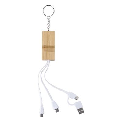 SUTTON - Portachiavi con cavi per la ricarica in bambù 