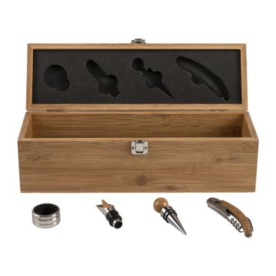 GARETH - Set vino in bamboo ed acciaio inox 