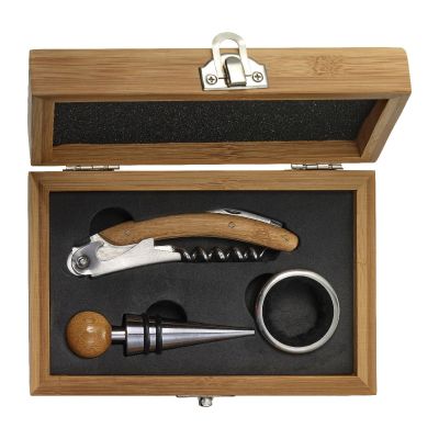 LEONIE - Set vino in bamboo ed acciaio inox 