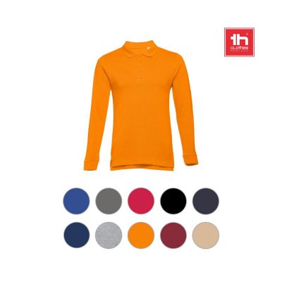 THC BERN - Polo da uomo a maniche lunghe in cotone cardato