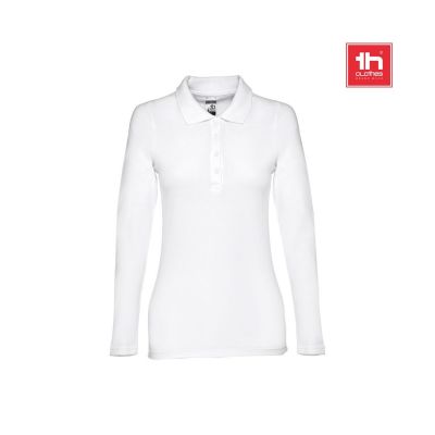 THC BERN WOMEN WH - Polo da donna a manica lunga in cotone cardato