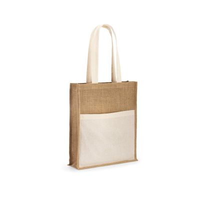 BRAGA - Borsa in juta (240 g/m²) con tasca in 100% cotone (140 gm²)