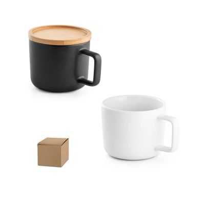 FANGIO - Tazza in ceramica da 230 mL con tappo e base in bambù