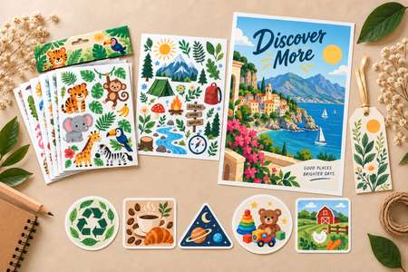 Adesivi e etichette personalizzate in varie forme con poster A4 a tema turismo