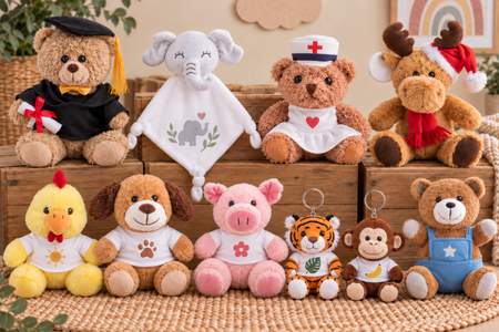 Animali peluche personalizzati assortiti con modelli diversi