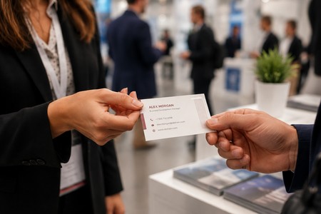 Scambio di biglietti da visita personalizzati in fiera