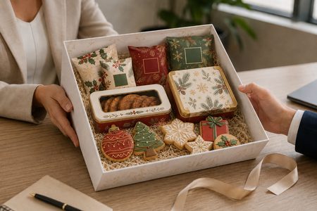 Box regalo aziendale natalizio con biscotti personalizzati