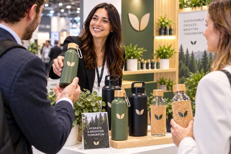 Borracce personalizzate distribuite ai visitatori in fiera