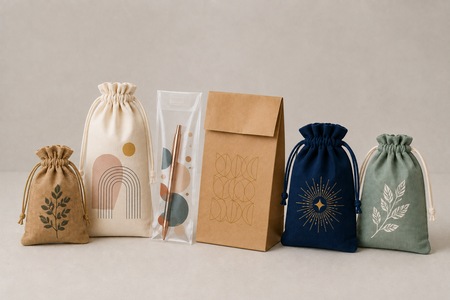 Buste regalo personalizzate in juta, cotone, carta kraft e PVC