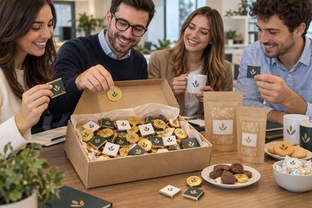 Cioccolatini personalizzati condivisi tra colleghi in ufficio