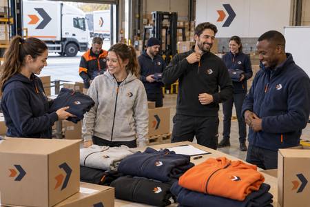 Felpe con zip personalizzate per il personale di un’azienda logistica