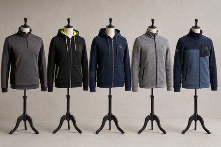 Felpe con zip personalizzate a confronto su manichini
