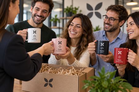 Tazze personalizzate regalate ai dipendenti in ufficio